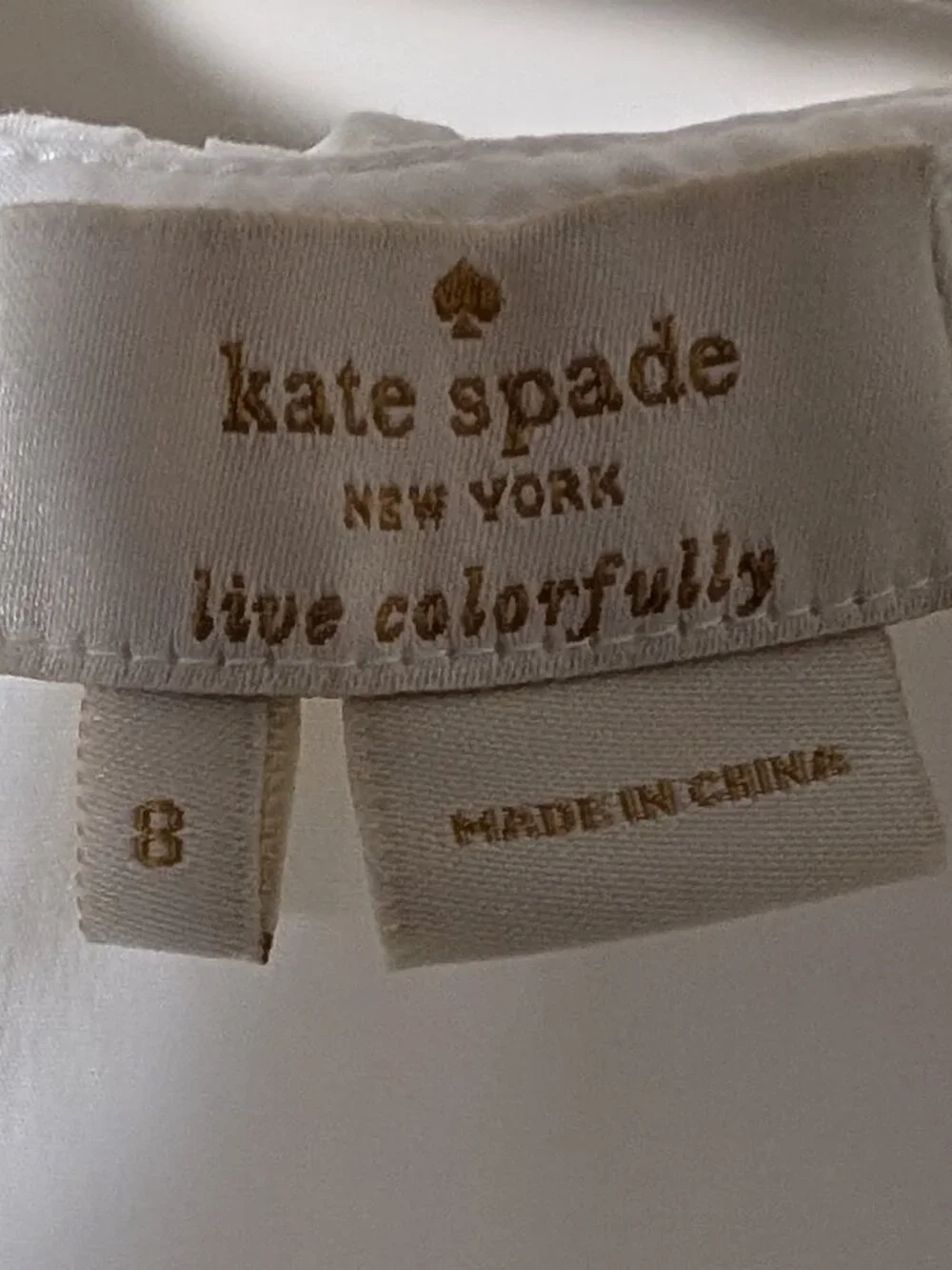 Kate Spade Live Colorfully Sleeveless Crew Ruffle Neck Blouse Sz 8 White